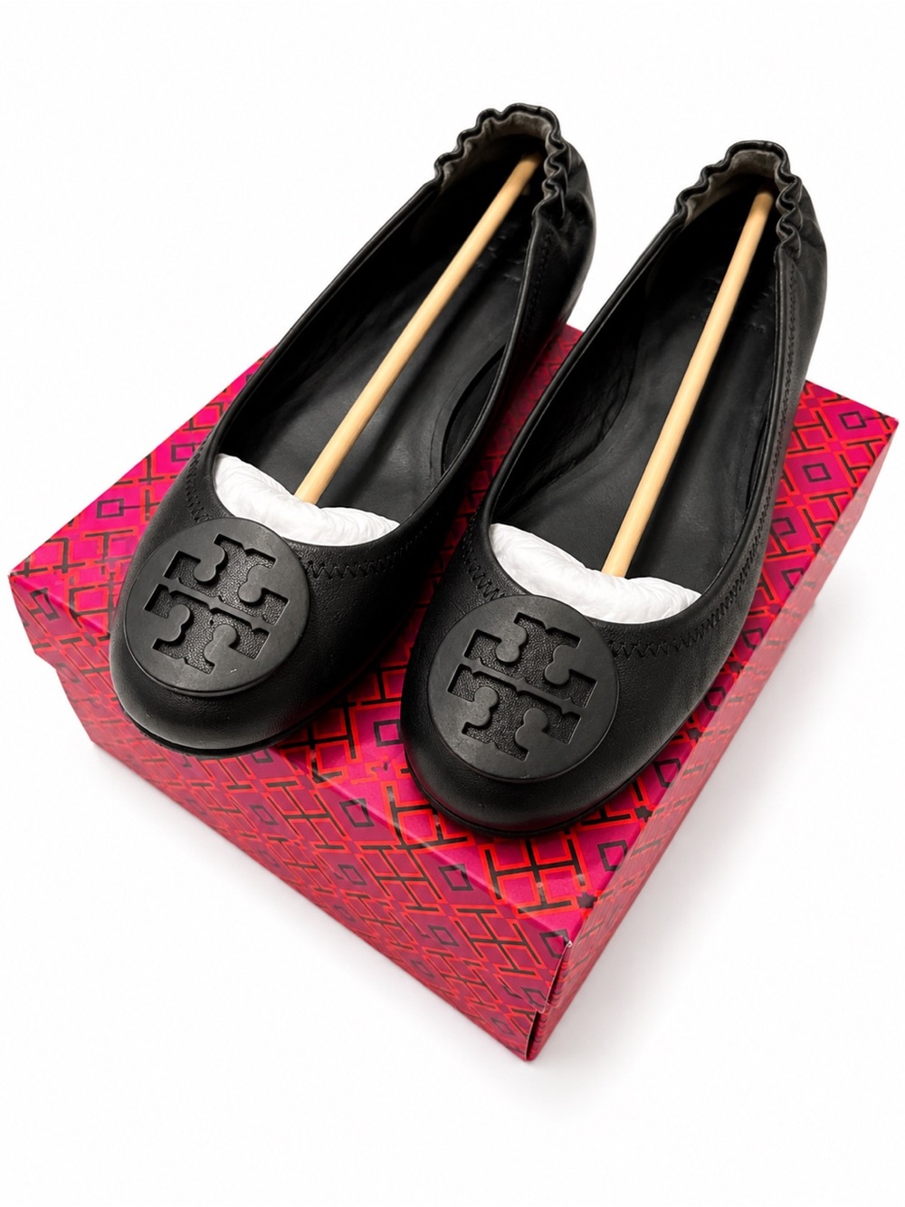 Tory Burch Black Leather Logo Ballet Flats Really Good Condition Size 8.5 - Picture 5 of 7